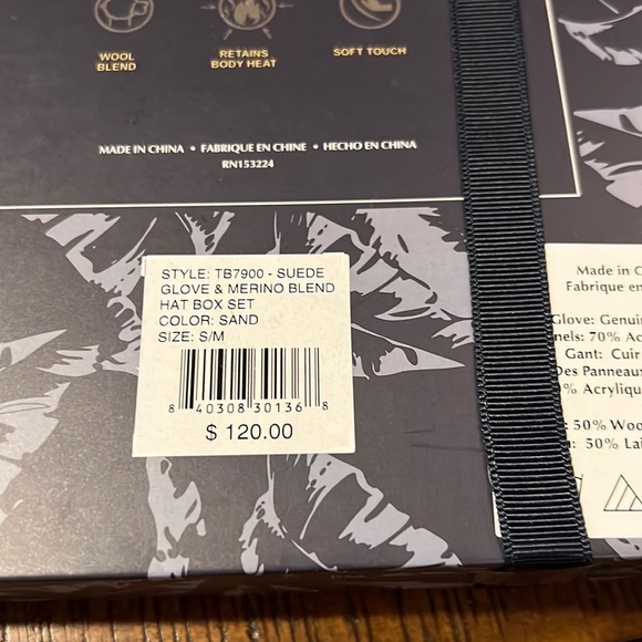 NEW❄️Tommy Bahama Merino Wool Blend Tan Hat Genuine Leather Gloves set S/M $120 - Picture 12 of 12